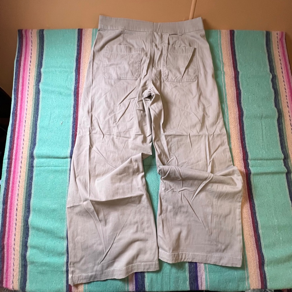St. Johns Bay Wide Leg Pants Womens 16 Khaki High Rise Sailor Button Cotton